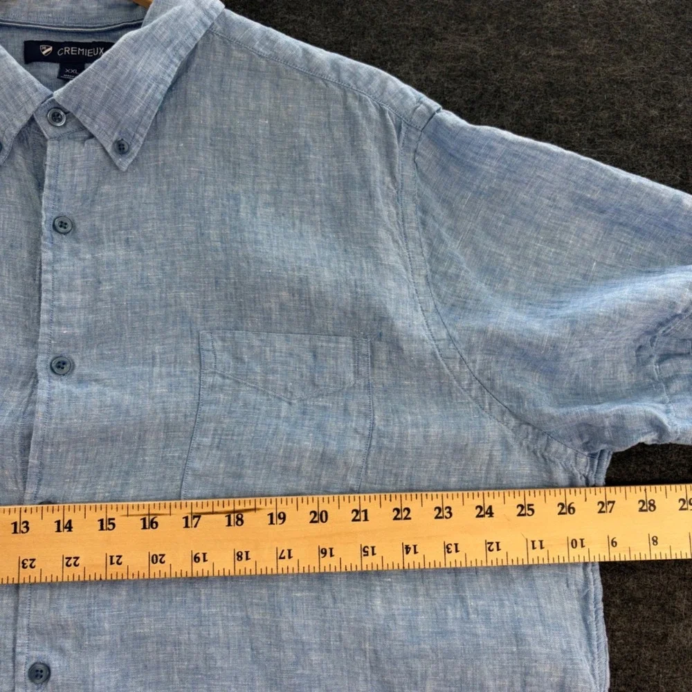 Cremieux Mens XXL Blue Linen Short Sleeve Button Down‎ Shirt Lightweight